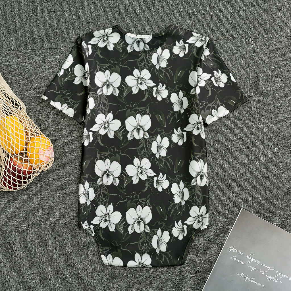 Black And White Cattleya Pattern Print Men's Bodysuit