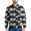 Black And White Cattleya Pattern Print Men's Bomber Jacket