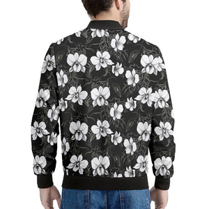 Black And White Cattleya Pattern Print Men's Bomber Jacket