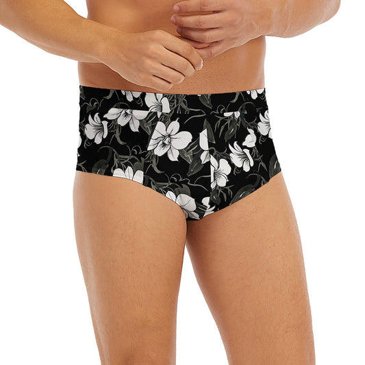 Black And White Cattleya Pattern Print Men's Briefs