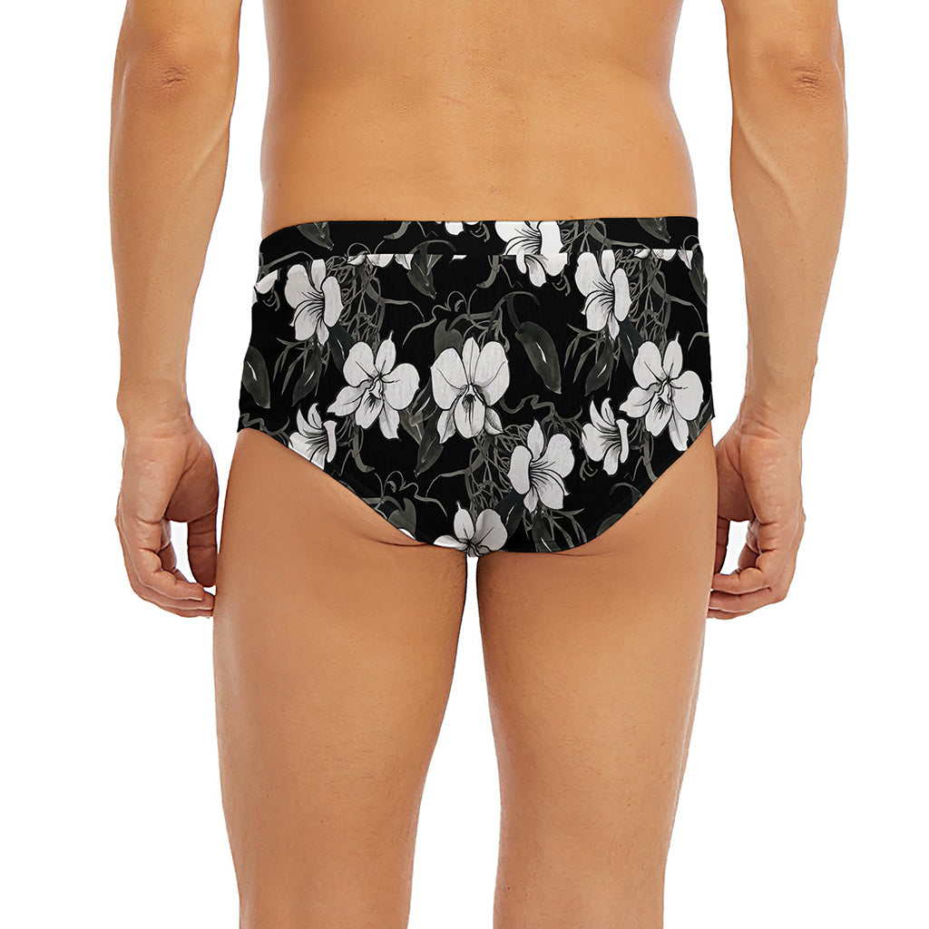Black And White Cattleya Pattern Print Men's Briefs