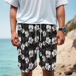 Black And White Cattleya Pattern Print Men's Cargo Shorts