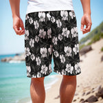 Black And White Cattleya Pattern Print Men's Cargo Shorts