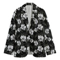 Black And White Cattleya Pattern Print Men's Cotton Blazer