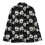 Black And White Cattleya Pattern Print Men's Cotton Blazer