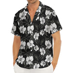 Black And White Cattleya Pattern Print Men's Deep V-Neck Shirt