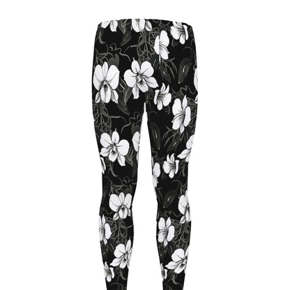 Black And White Cattleya Pattern Print Men's leggings