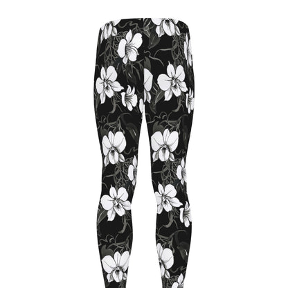 Black And White Cattleya Pattern Print Men's leggings