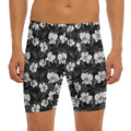 Black And White Cattleya Pattern Print Men's Long Boxer Briefs