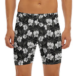 Black And White Cattleya Pattern Print Men's Long Boxer Briefs