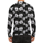 Black And White Cattleya Pattern Print Men's Long Sleeve Rash Guard