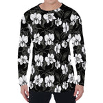 Black And White Cattleya Pattern Print Men's Long Sleeve T-Shirt