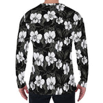 Black And White Cattleya Pattern Print Men's Long Sleeve T-Shirt