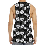 Black And White Cattleya Pattern Print Men's Muscle Tank Top