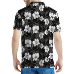 Black And White Cattleya Pattern Print Men's Polo Shirt