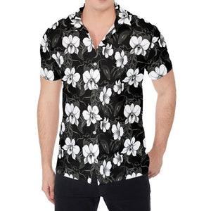 Black And White Cattleya Pattern Print Men's Shirt