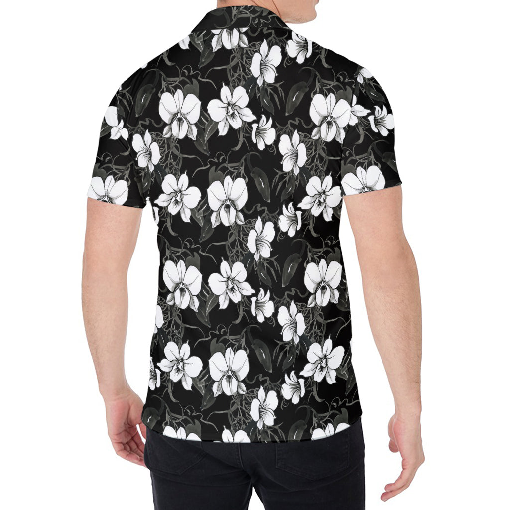 Black And White Cattleya Pattern Print Men's Shirt