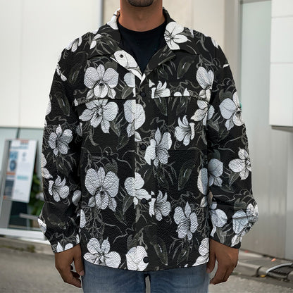 Black And White Cattleya Pattern Print Men's Shirt Jacket