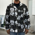 Black And White Cattleya Pattern Print Men's Shirt Jacket