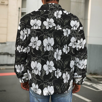 Black And White Cattleya Pattern Print Men's Shirt Jacket