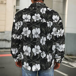 Black And White Cattleya Pattern Print Men's Shirt Jacket
