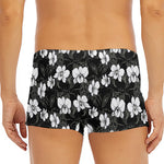 Black And White Cattleya Pattern Print Men's Short Boxer Briefs