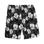 Black And White Cattleya Pattern Print Men's Sports Shorts
