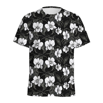Black And White Cattleya Pattern Print Men's Sports T-Shirt