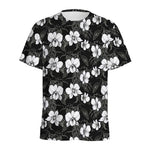 Black And White Cattleya Pattern Print Men's Sports T-Shirt