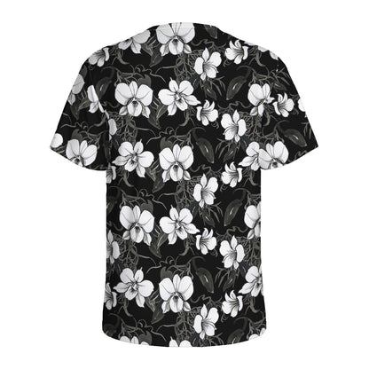 Black And White Cattleya Pattern Print Men's Sports T-Shirt