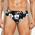 Black And White Cattleya Pattern Print Men's Swim Briefs
