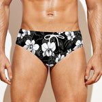 Black And White Cattleya Pattern Print Men's Swim Briefs
