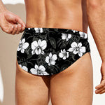 Black And White Cattleya Pattern Print Men's Swim Briefs