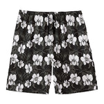 Black And White Cattleya Pattern Print Men's Swim Trunks