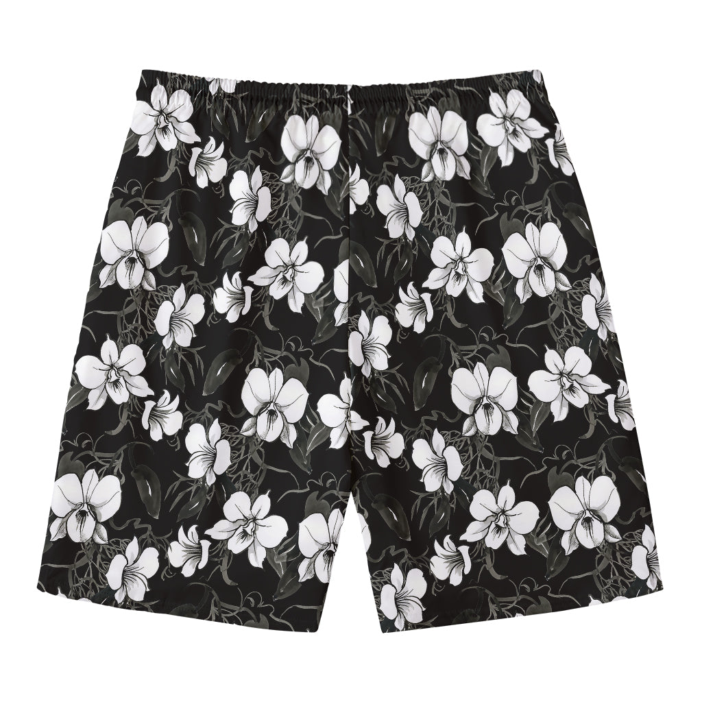 Black And White Cattleya Pattern Print Men's Swim Trunks