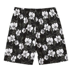 Black And White Cattleya Pattern Print Men's Swim Trunks