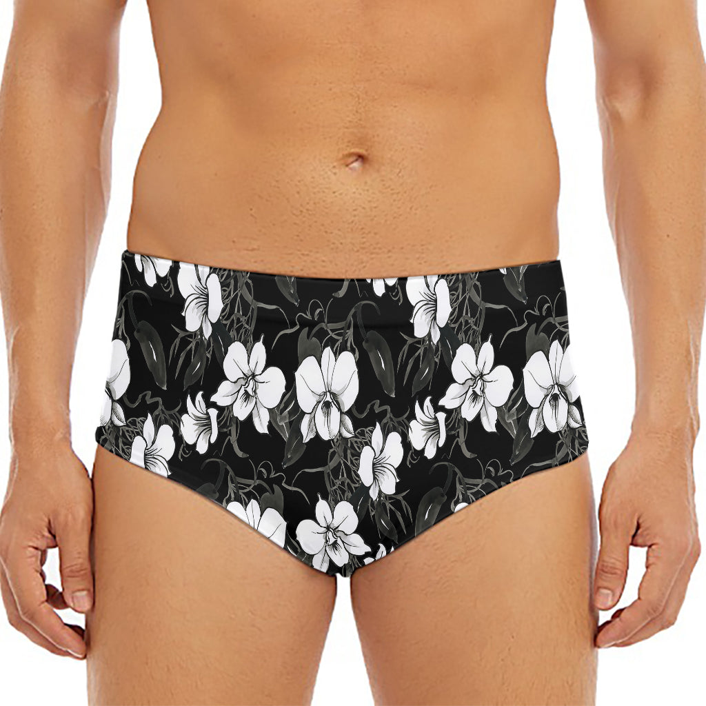 Black And White Cattleya Pattern Print Men's Triangle Swim Briefs