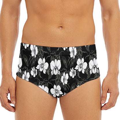 Black And White Cattleya Pattern Print Men's Triangle Swim Briefs