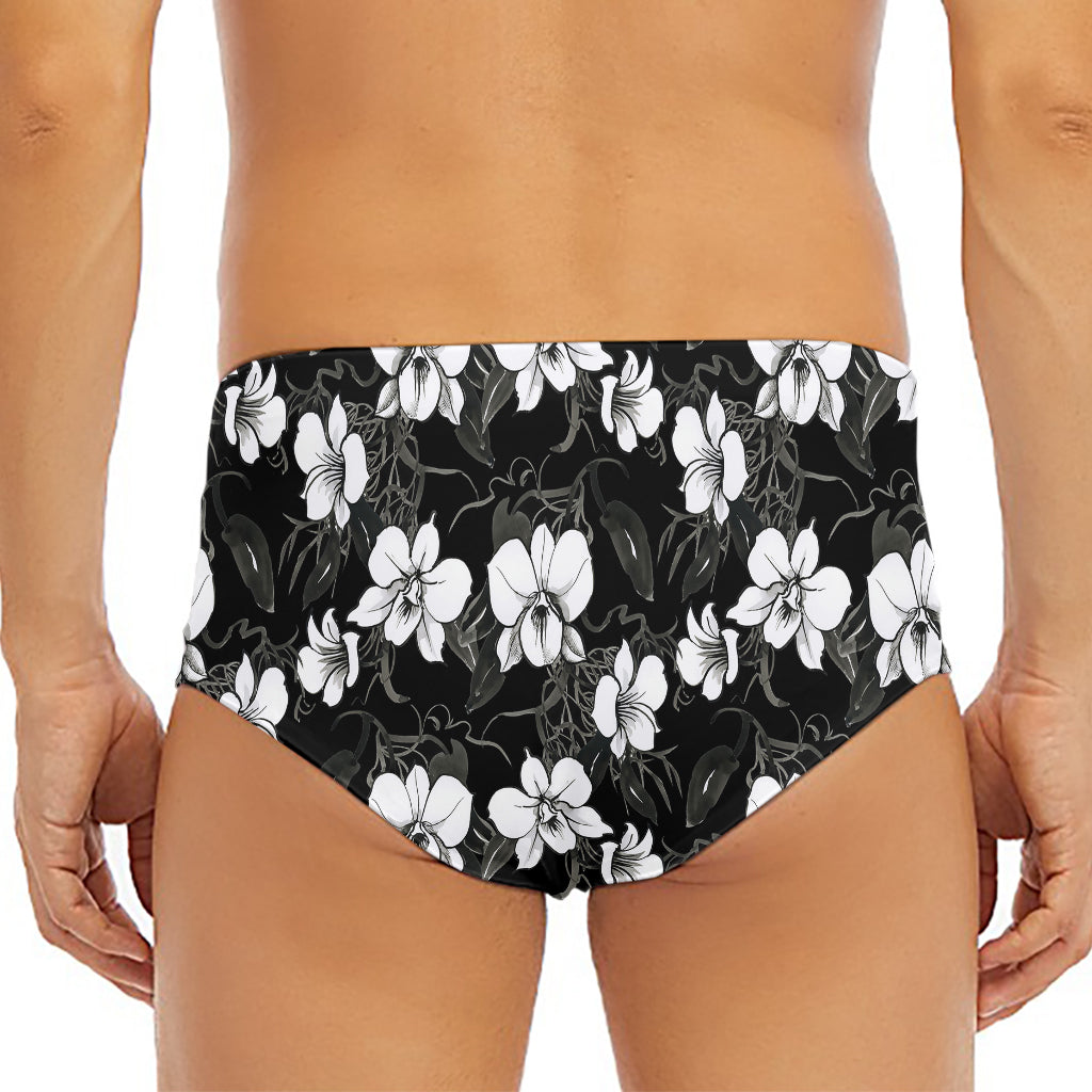 Black And White Cattleya Pattern Print Men's Triangle Swim Briefs