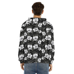 Black And White Cattleya Pattern Print Men's Velvet Pullover Hoodie