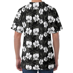 Black And White Cattleya Pattern Print Men's Velvet T-Shirt