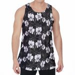 Black And White Cattleya Pattern Print Men's Velvet Tank Top