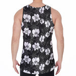 Black And White Cattleya Pattern Print Men's Velvet Tank Top