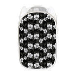 Black And White Cattleya Pattern Print Mesh Laundry Hamper