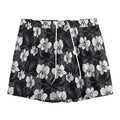 Black And White Cattleya Pattern Print Mesh Shorts