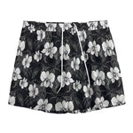Black And White Cattleya Pattern Print Mesh Shorts