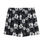 Black And White Cattleya Pattern Print Mesh Shorts