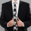 Black And White Cattleya Pattern Print Necktie