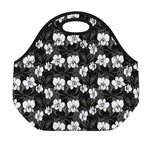 Black And White Cattleya Pattern Print Neoprene Lunch Bag