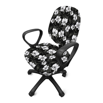 Black And White Cattleya Pattern Print Office Chair Cover